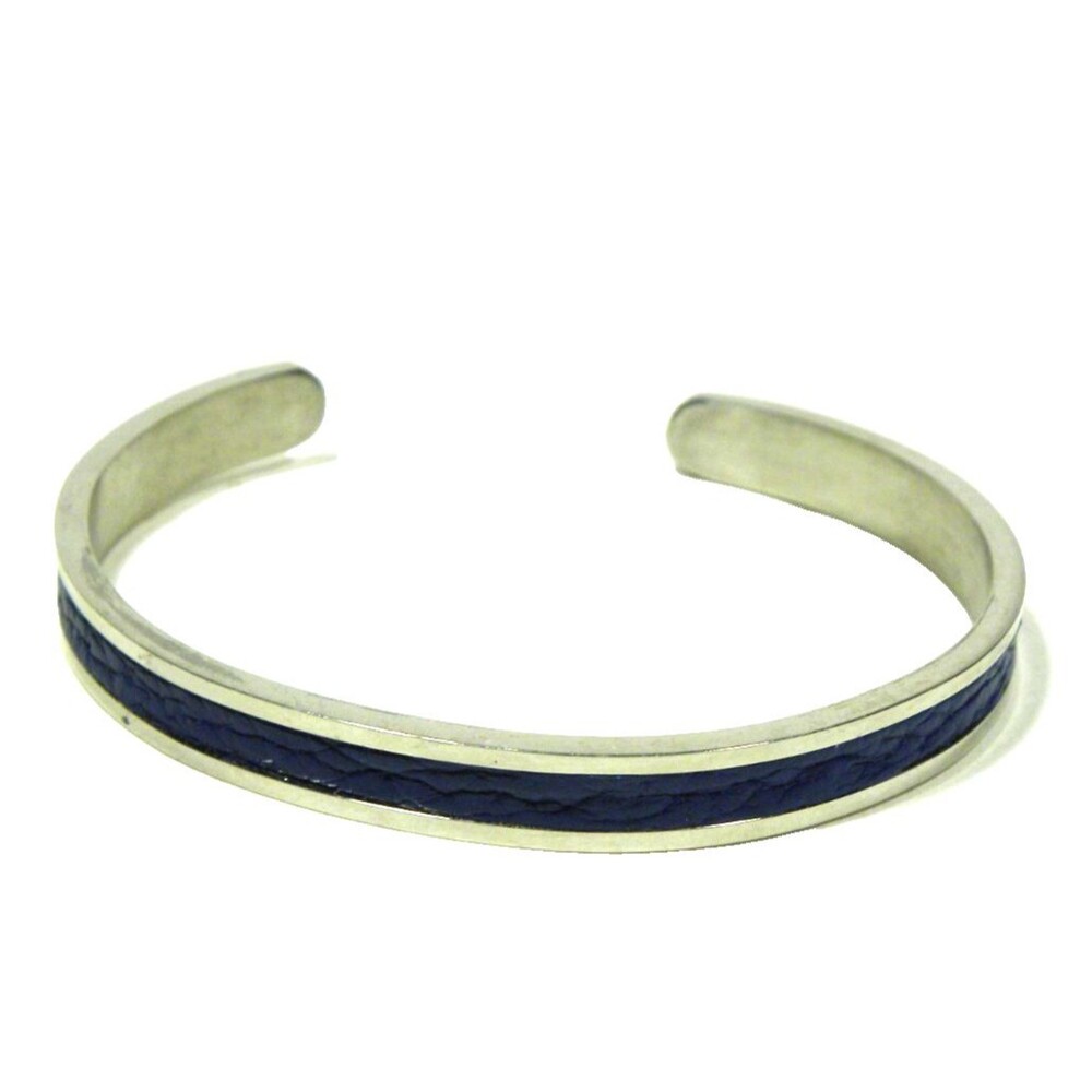 Blue Faux Leather Cuff Bracelet Silver Tone Inspirational Encouragement Saying
